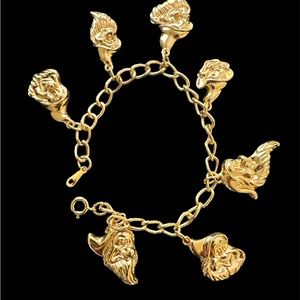 Vintage Disney Gold Tone 7 Dwarf 6" Charm Bracelet with Grumpy Dopey